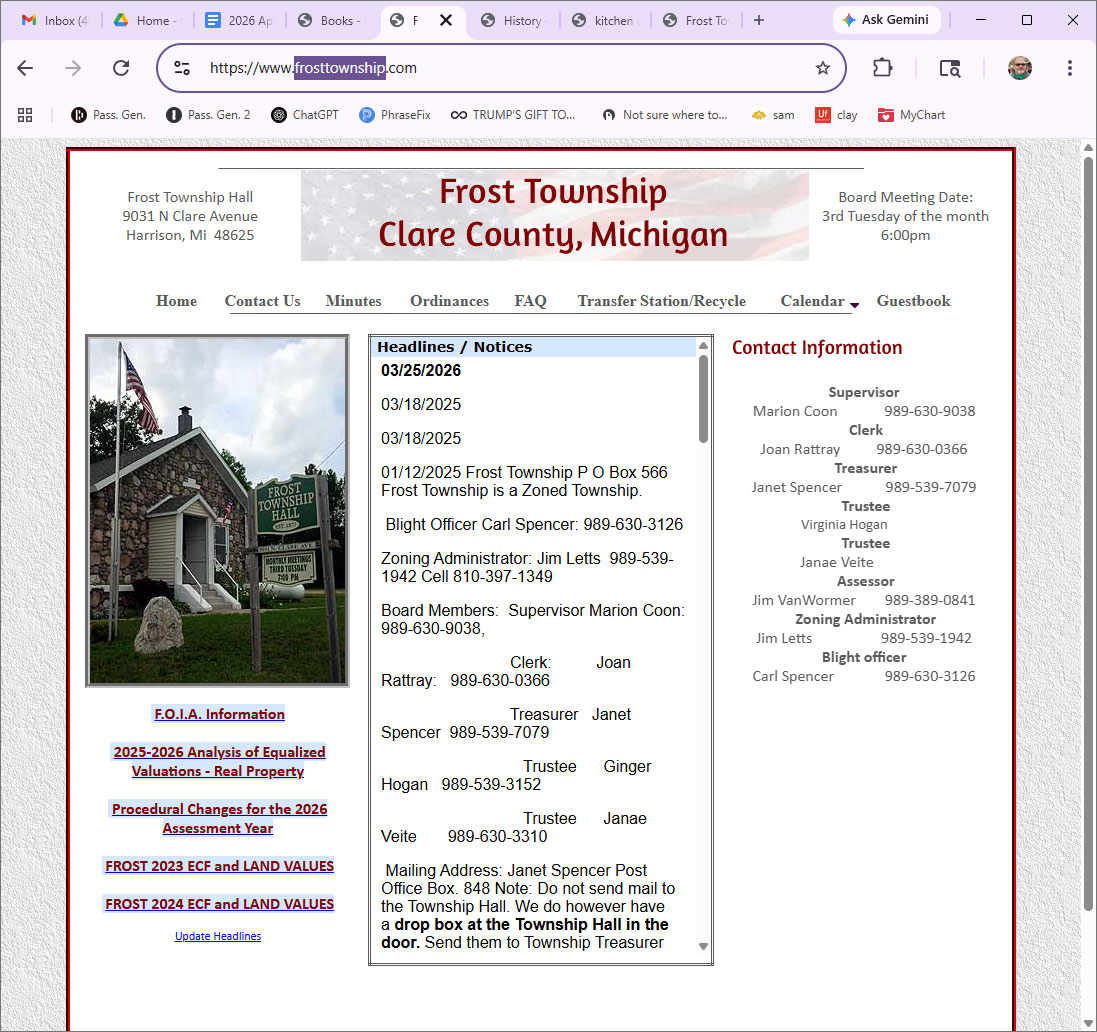 Frost Township current site